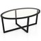 Modern Oval Glass Coffee Table with Acacia Wood Base for Living Room